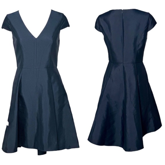 HALSTON Heritage High/Low Cap Sleeve Mini Dress Cocktail Dress navy blue - Picture 3 of 10